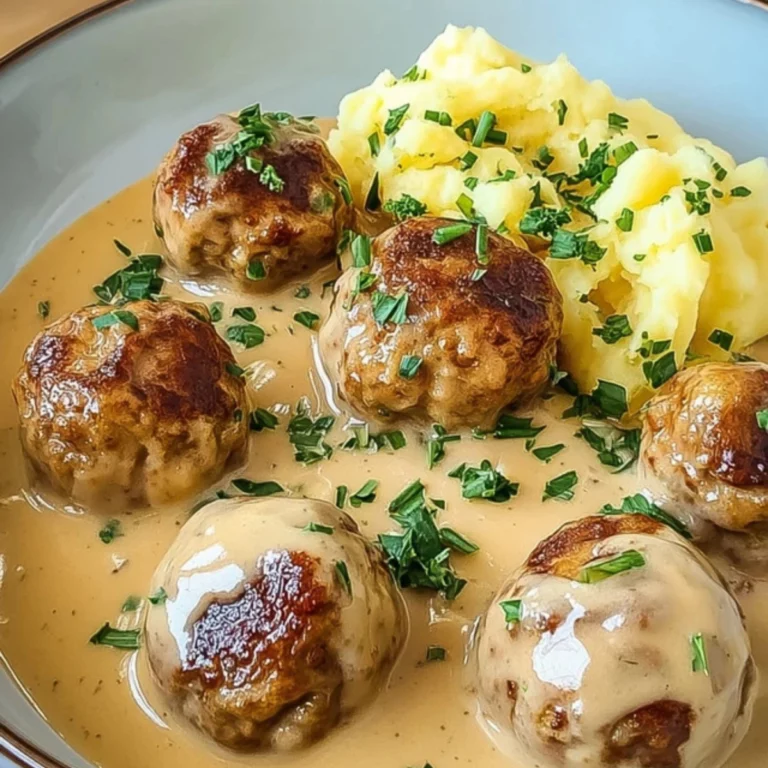 Hackbällchen in cremiger Sauce mit Kartoffelpüree