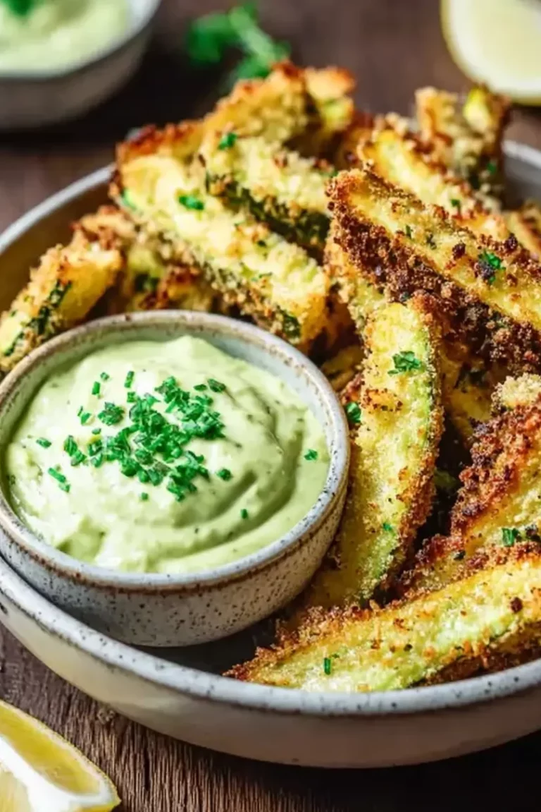 Knusprige Low-Carb Zucchini-Fritten mit Avocado-Dip