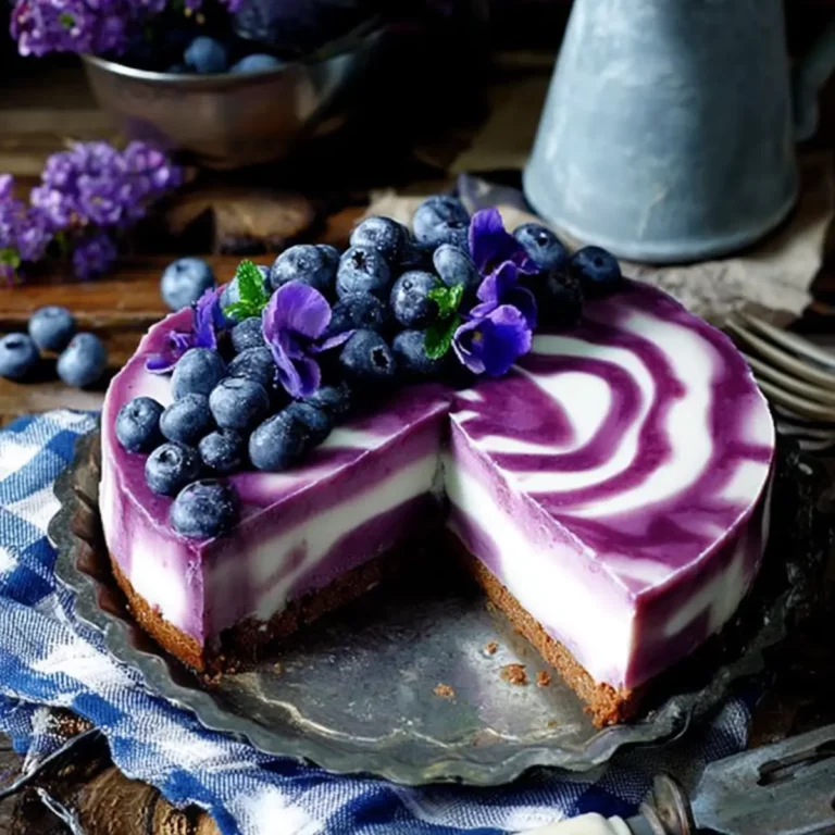 No bake-Cheesecake mit Heidelbeeren und Bröselboden