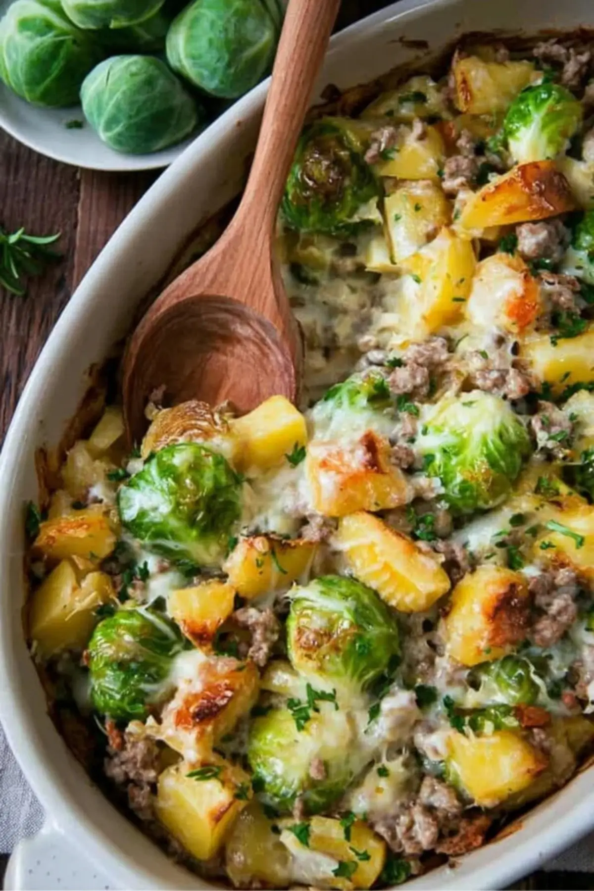 Rosenkohlauflauf mit Hackfleisch & Kartoffeln