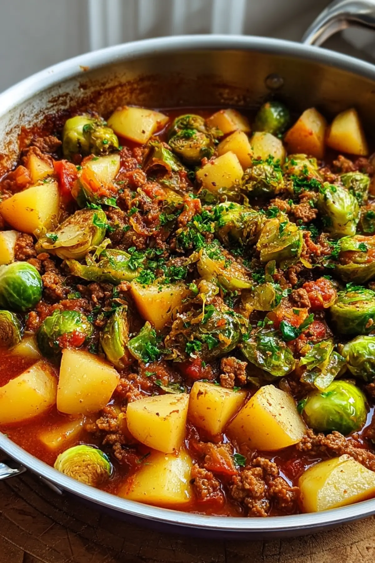 Würzige Kartoffel-Rosenkohl-Pfanne