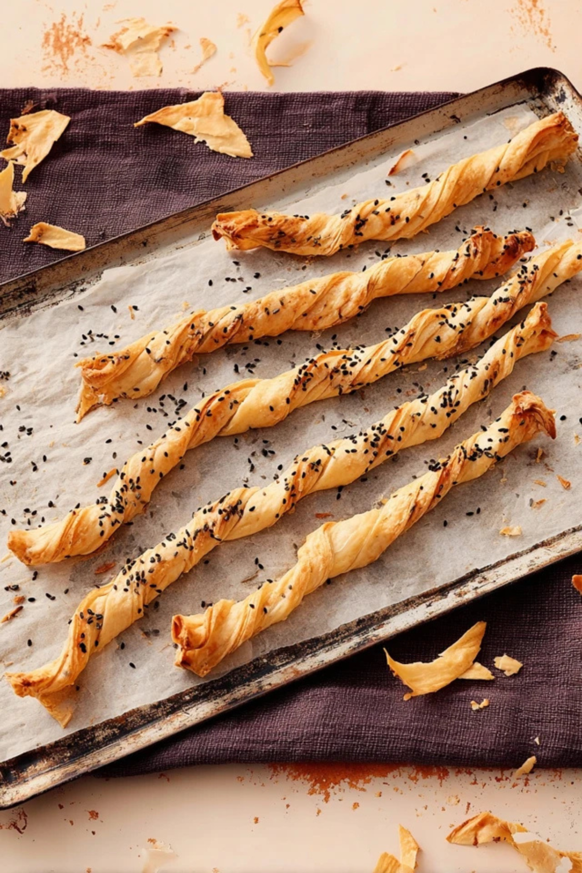 Blätterteig Käsestangen mit Schwarzkümmel