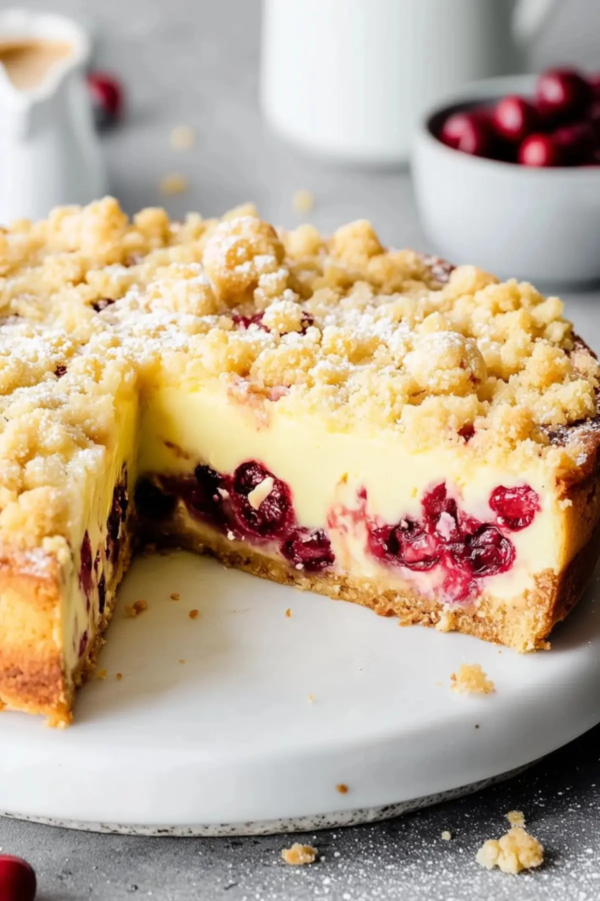 Kirschkuchen mit Pudding und Streuseln