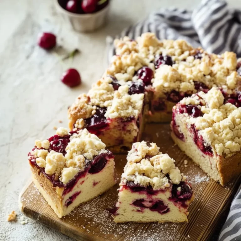 Kuchen mit Süßkirschen und Mandelstreuseln