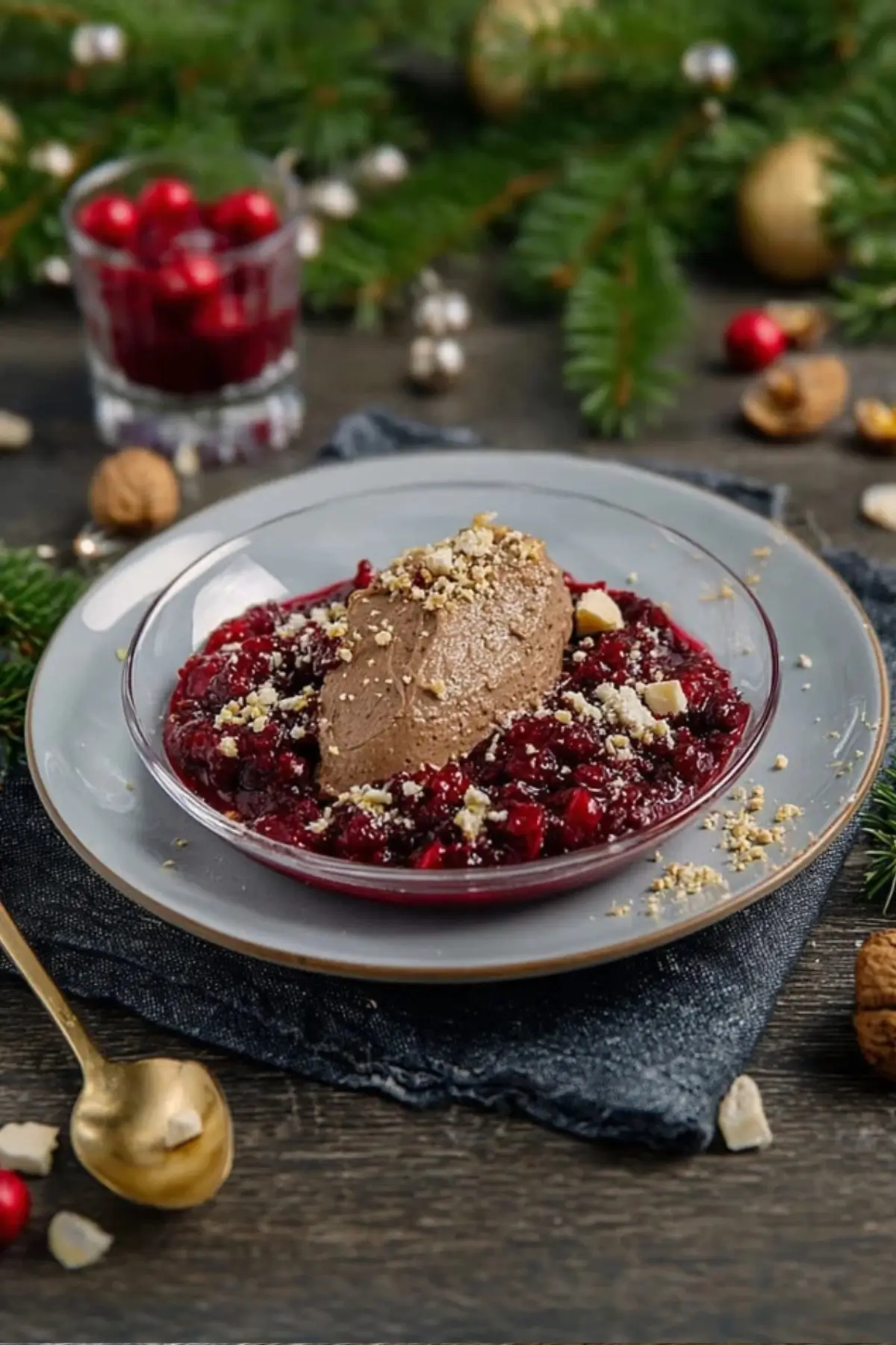 Nougat Mousse mit Weihnachtsgrütze