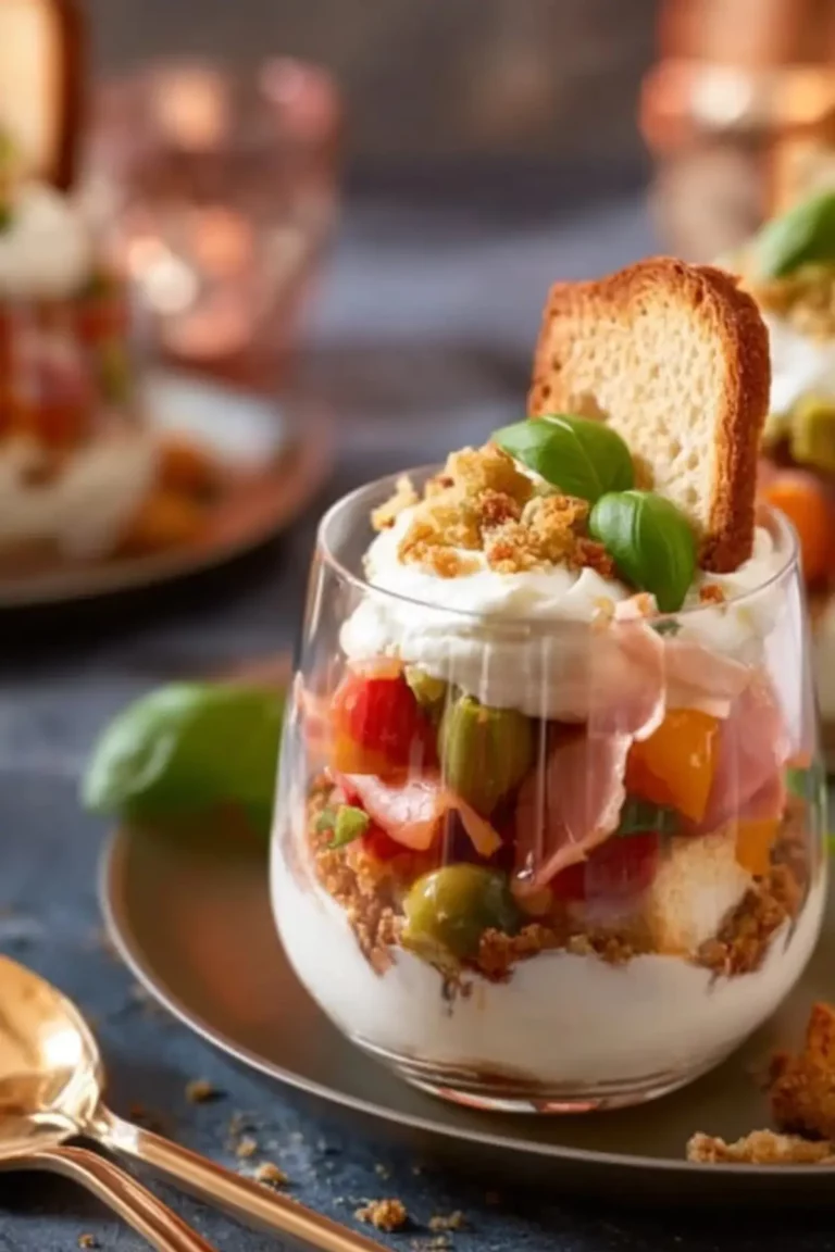 Pikantes Antipasti Tiramisu mit Brot Crumble