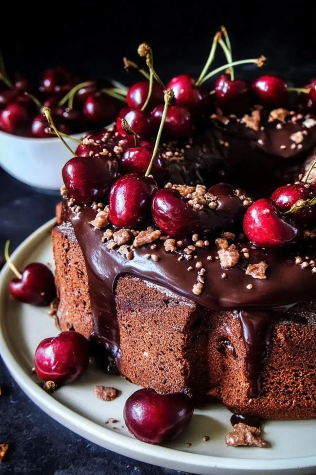 Schokoladenkuchen mit Kirschen