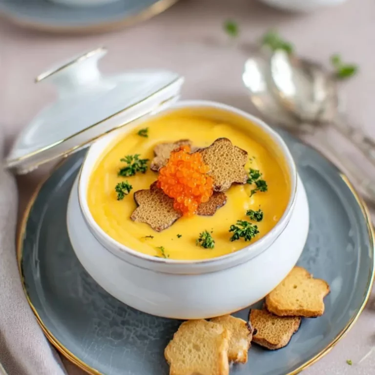 Süßkartoffelsuppe mit Sternencroutons und Forellen Caviar
