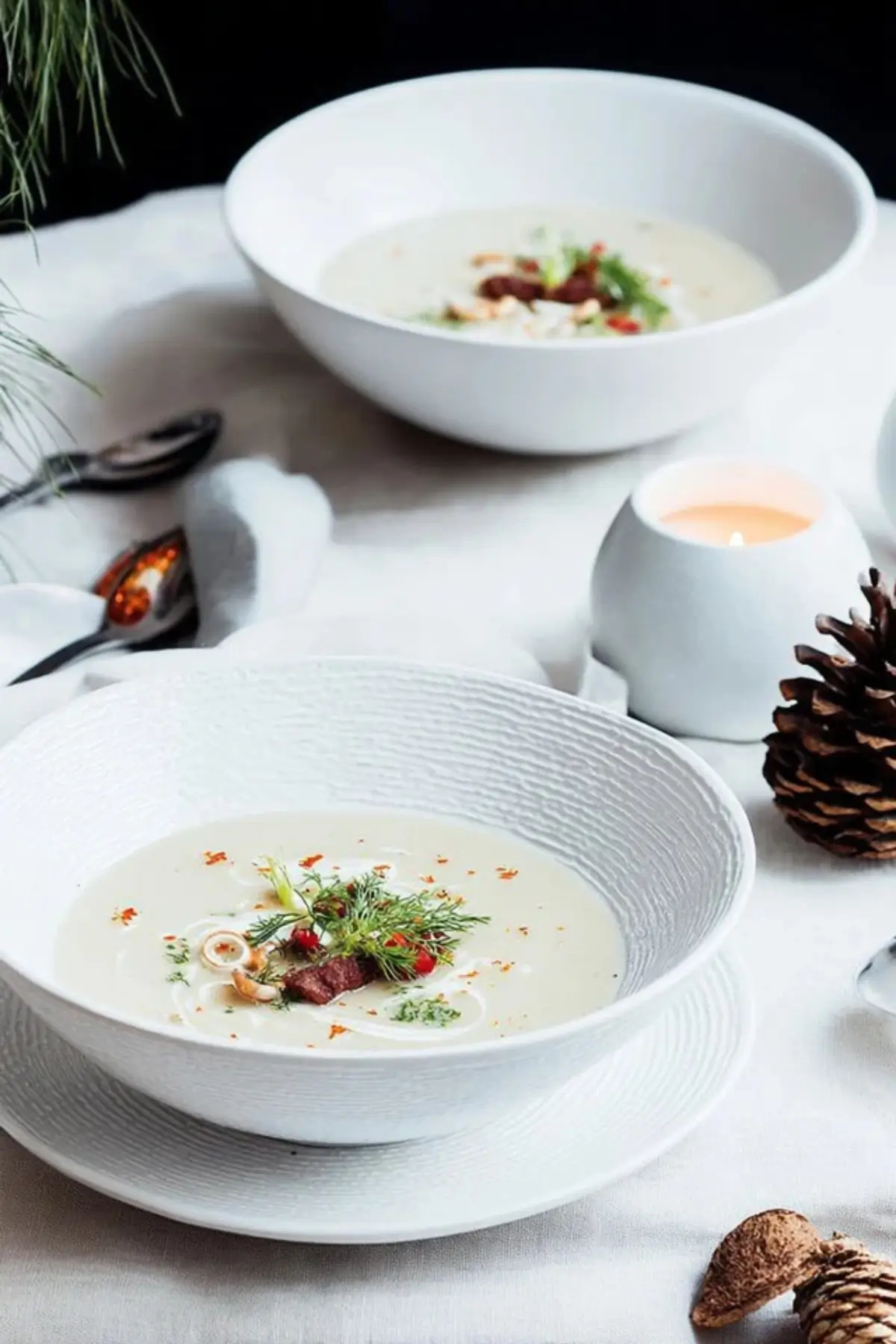 Topinambursuppe mit Bündner Fleisch