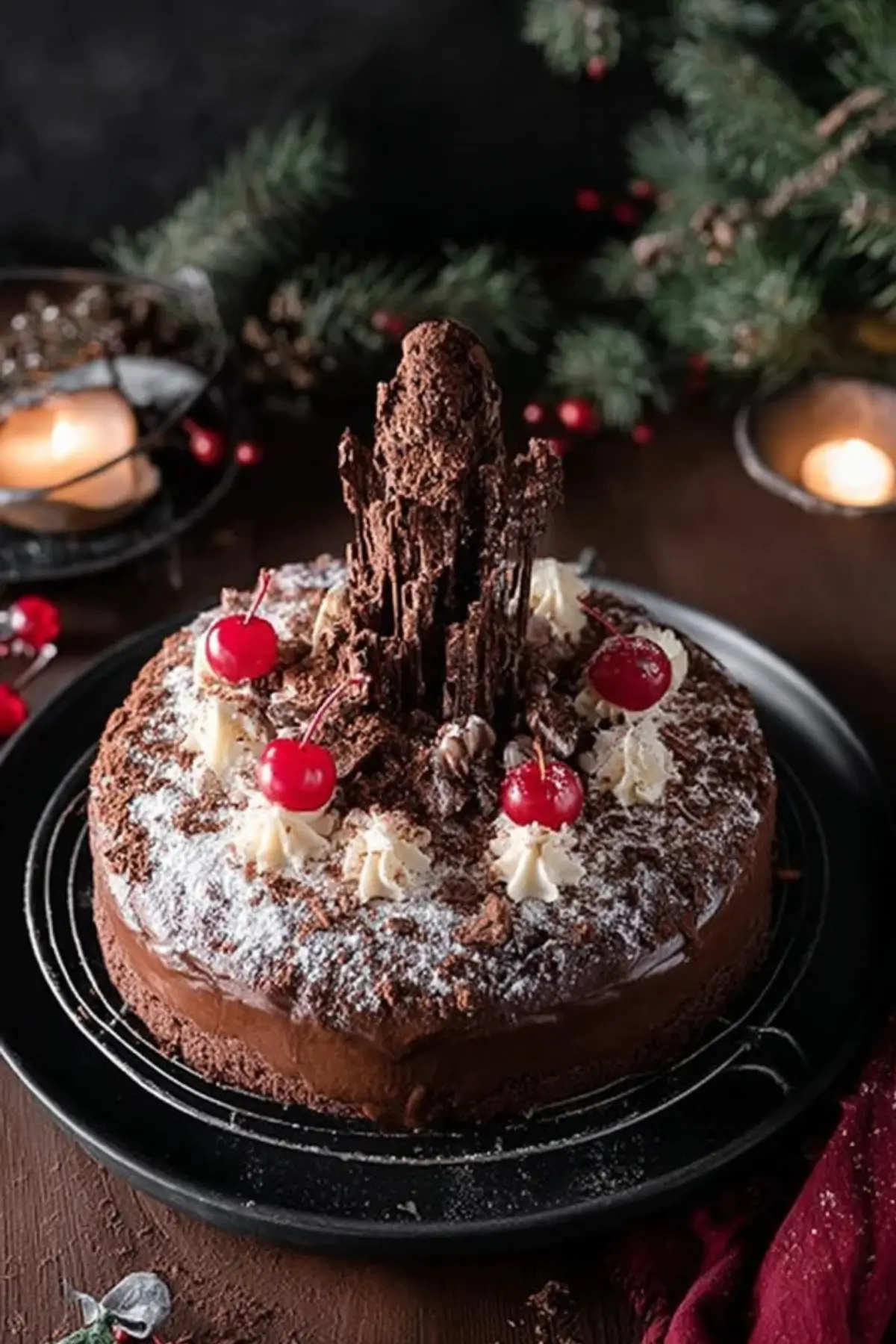 Winterlicher Mole Kuchen mit Zimtcreme und Punschkirschen