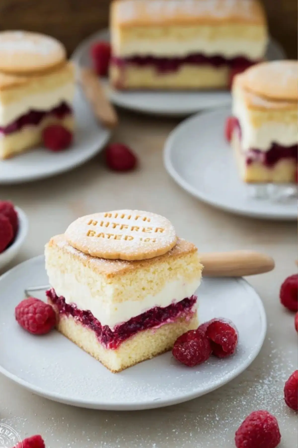 Butterkekskuchen mit Himbeeren und Pudding