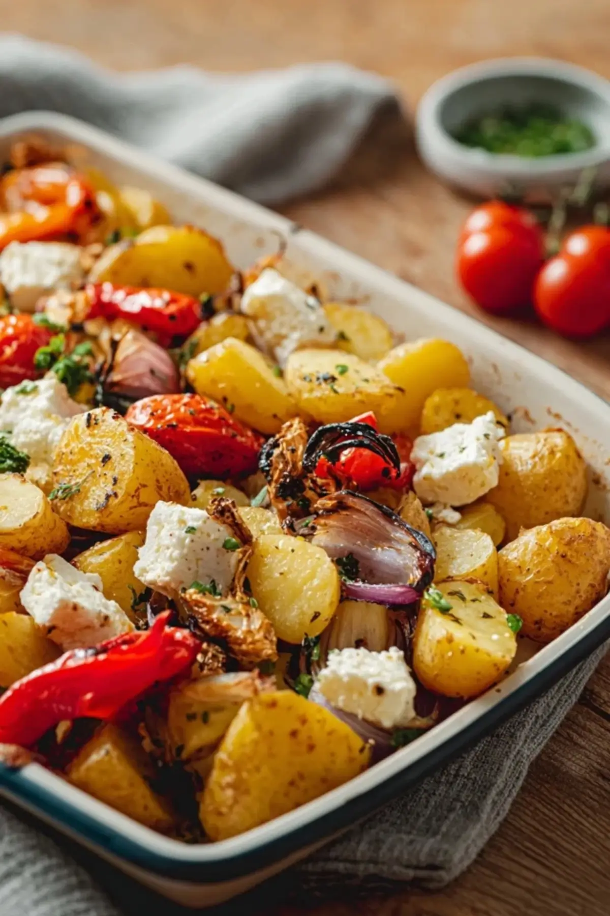 Elegantes Ofengemse Mit Kartoffeln Und Feta Bilder