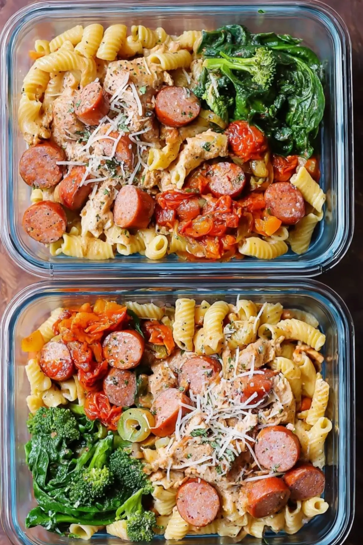Meal Prep Pasta mit Hähnchenwurst