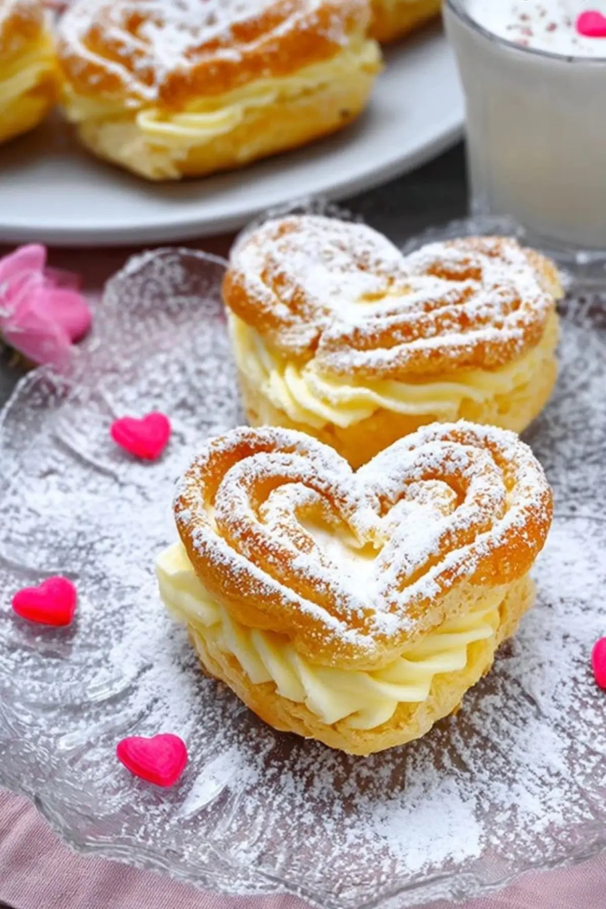 Windbeutel Herzen mit Vanillepudding Füllung