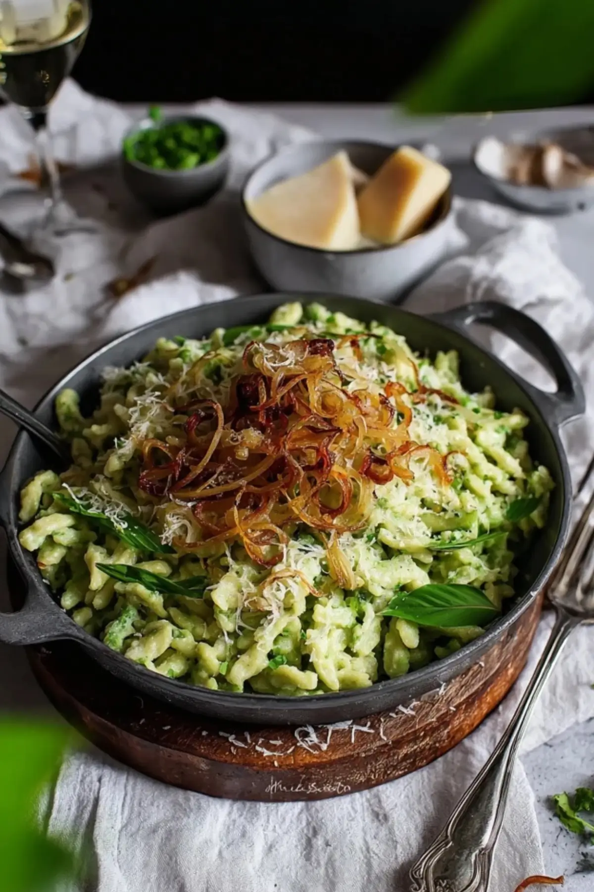Bärlauch Käse Spätzle mit Röstzwiebeln