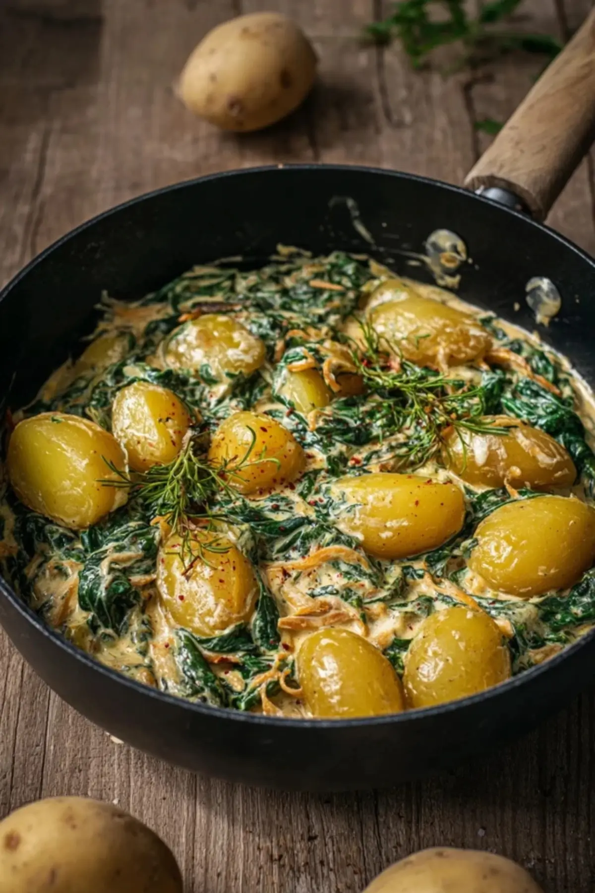Cremige Spinat Kartoffel Pfanne