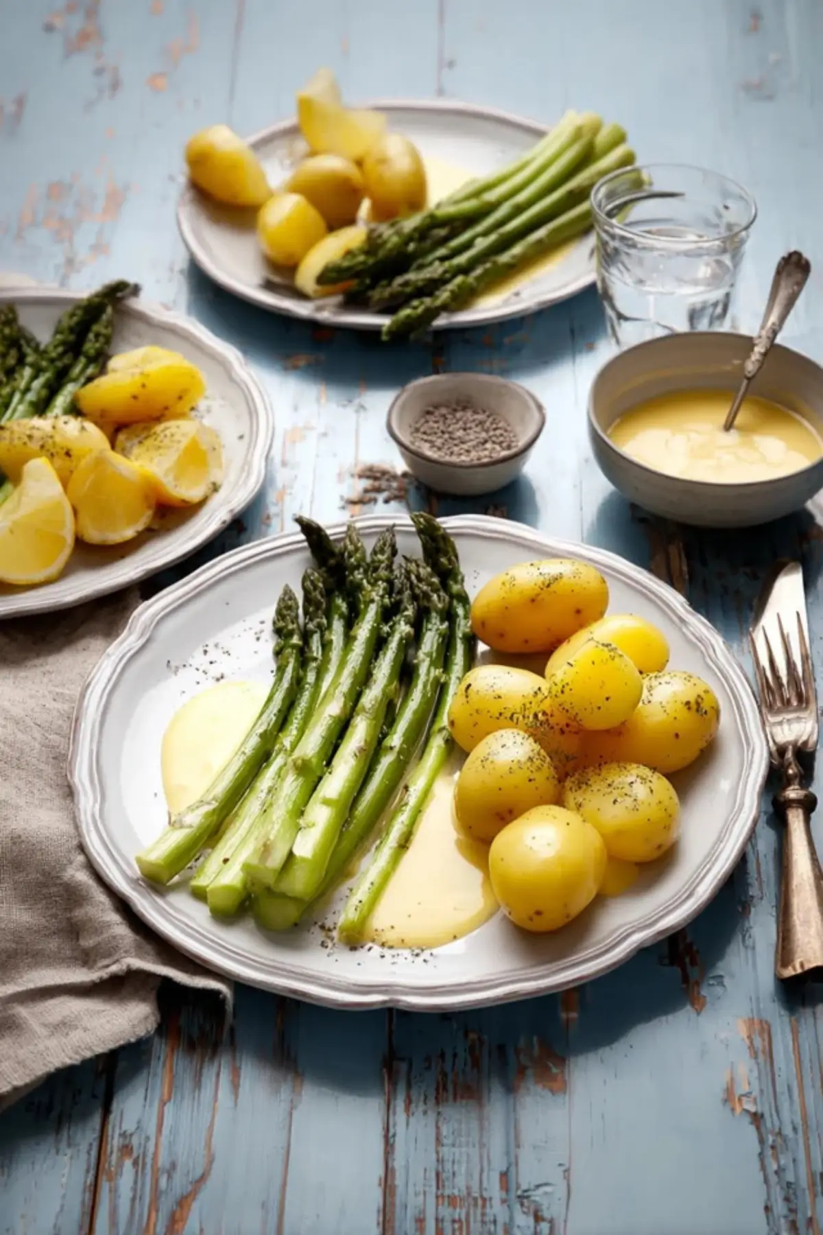 Grüner Spargel mit Zitronen Buttersauce und Kartoffeln