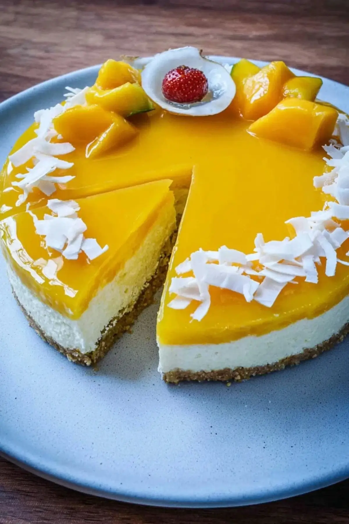 Mango Torte mit Kokos und Fruchtspiegel