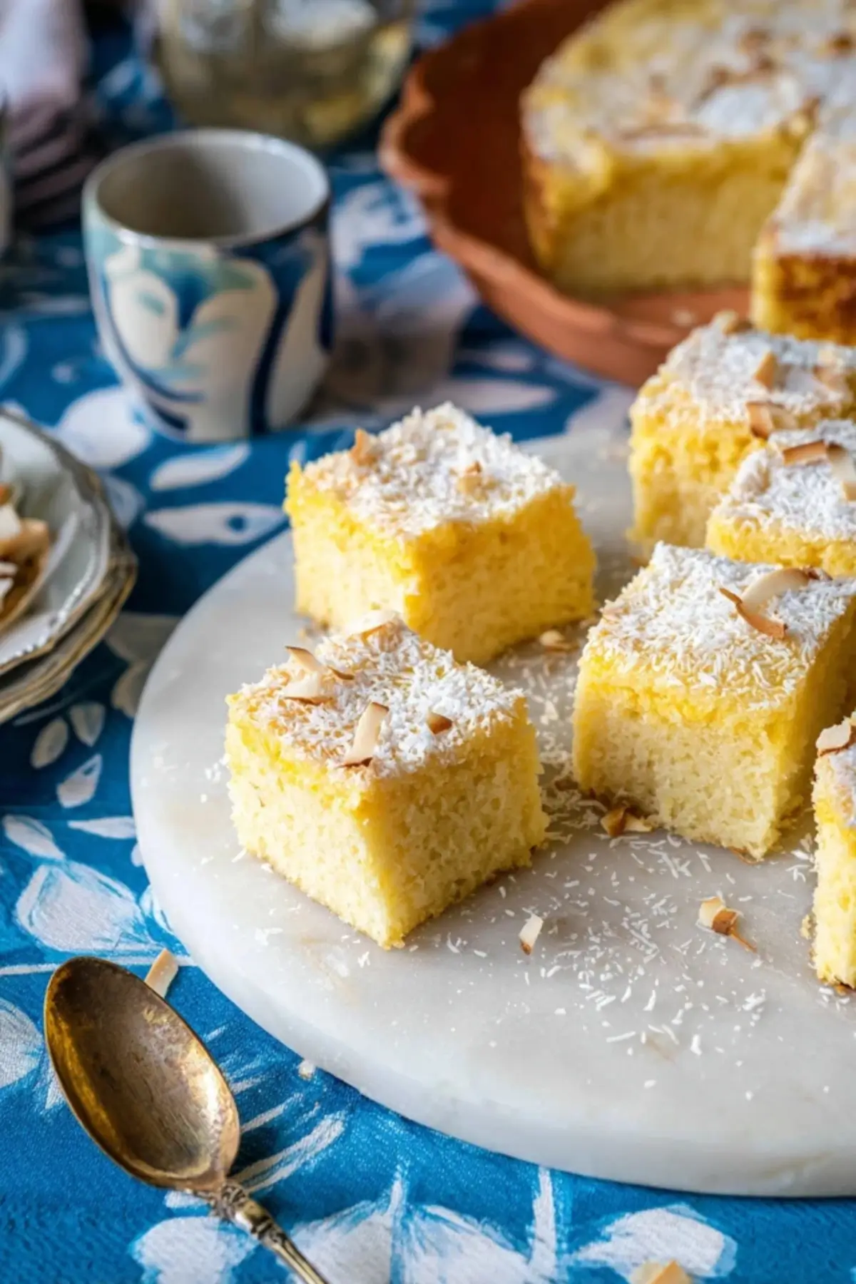 Wattekuchen mit Pudding und Kokos
