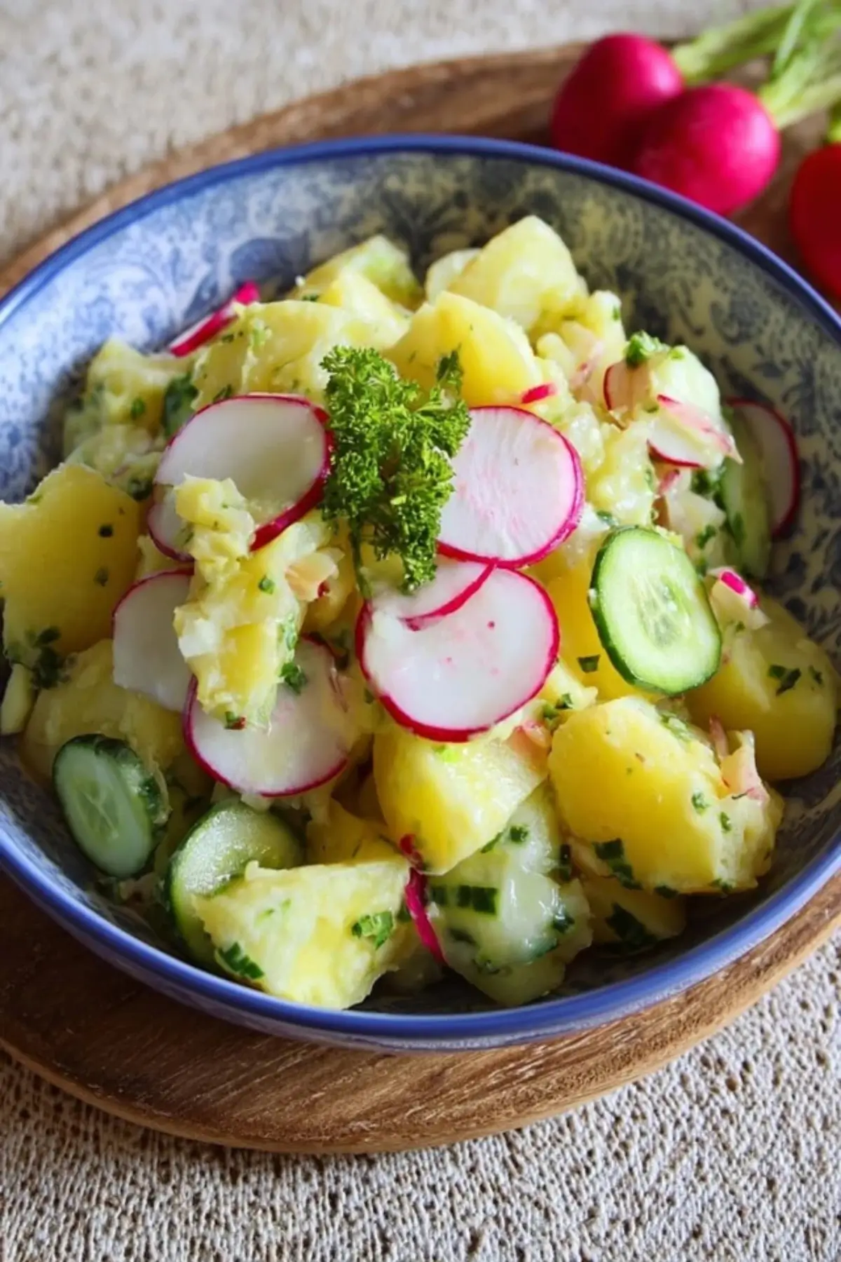 Kartoffelsalat mit Radieschen und Gurke