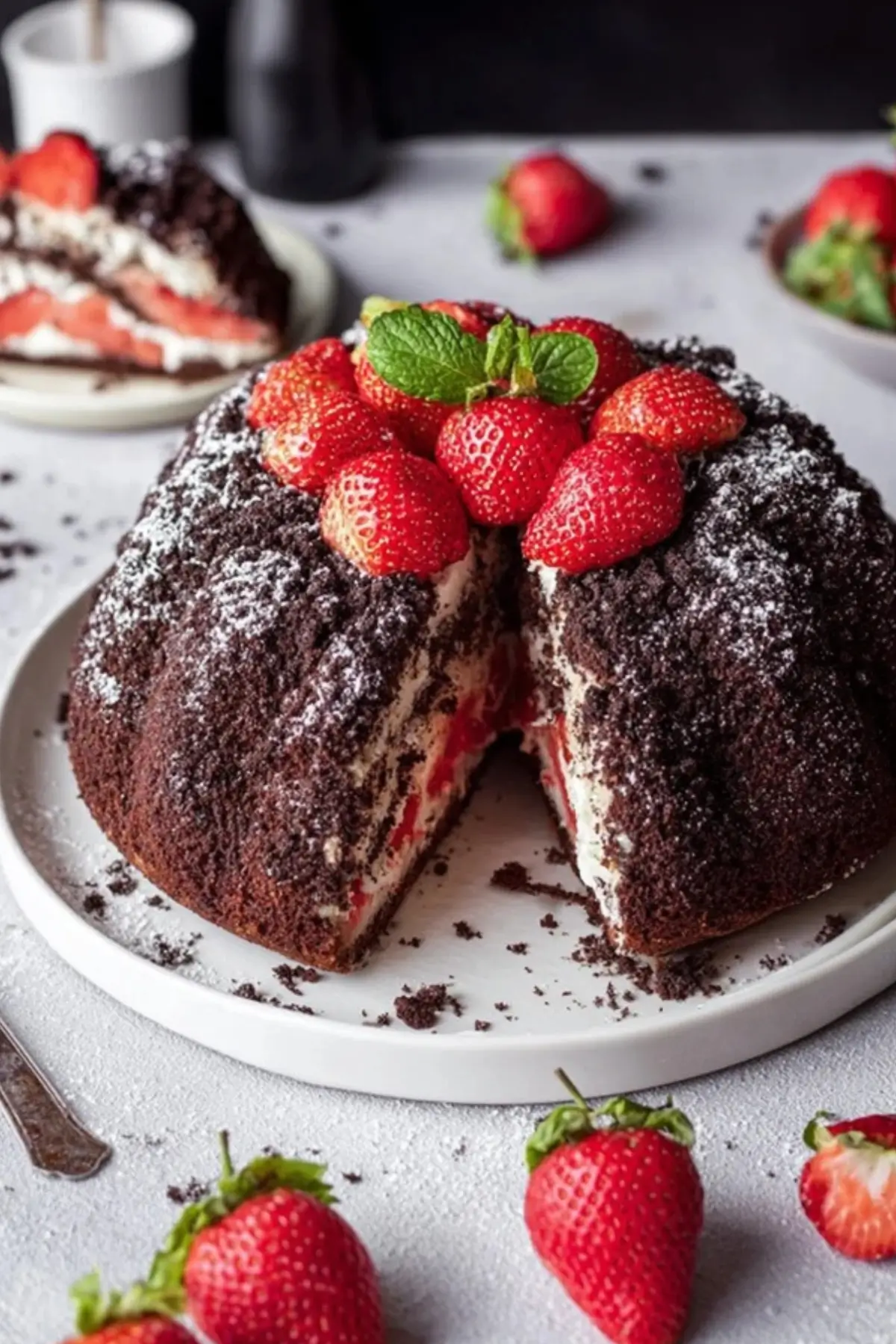 Maulwurfkuchen mit Erdbeeren