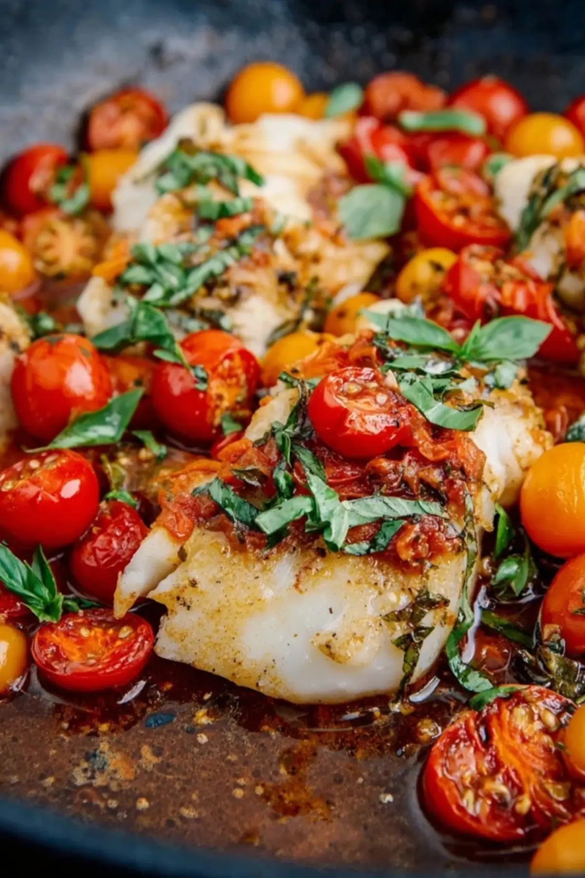 Kabeljau in Tomaten Basilikum Sauce