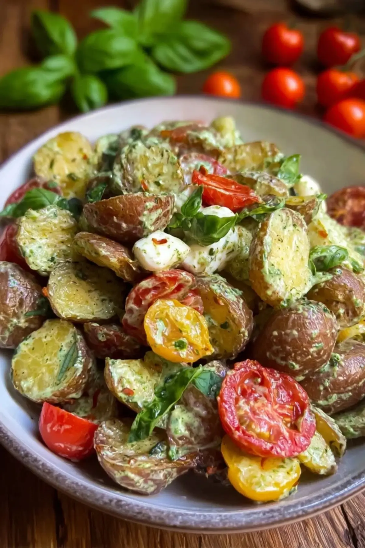 Kartoffelsalat mit Tomaten und Mozzarella