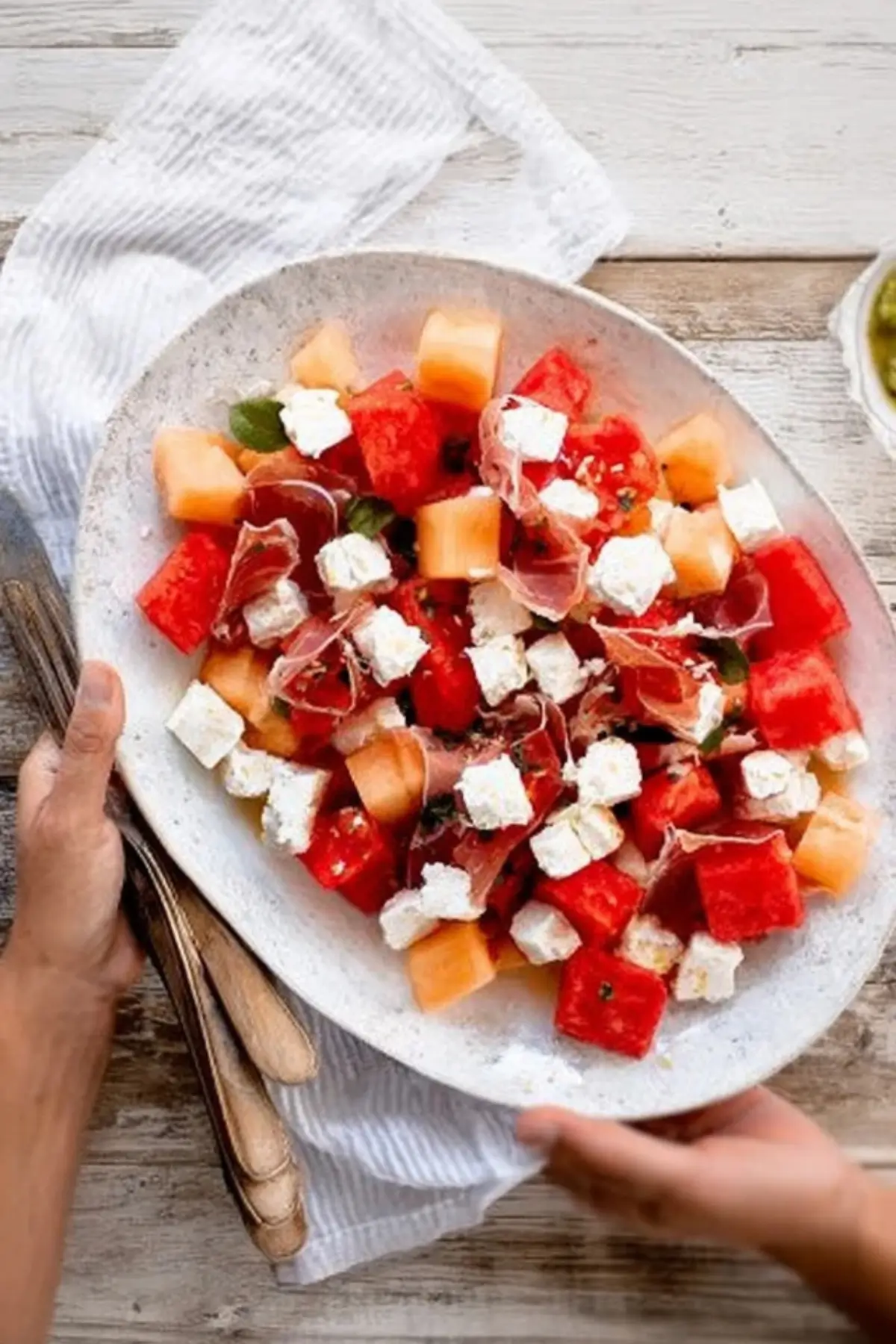 Melonensalat mit Feta und Landrauchschinken