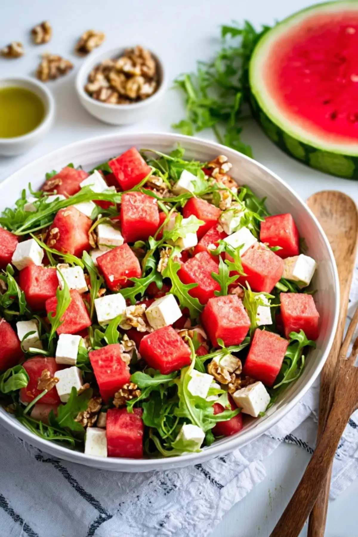 Wassermelonen Feta Salat mit Rucola