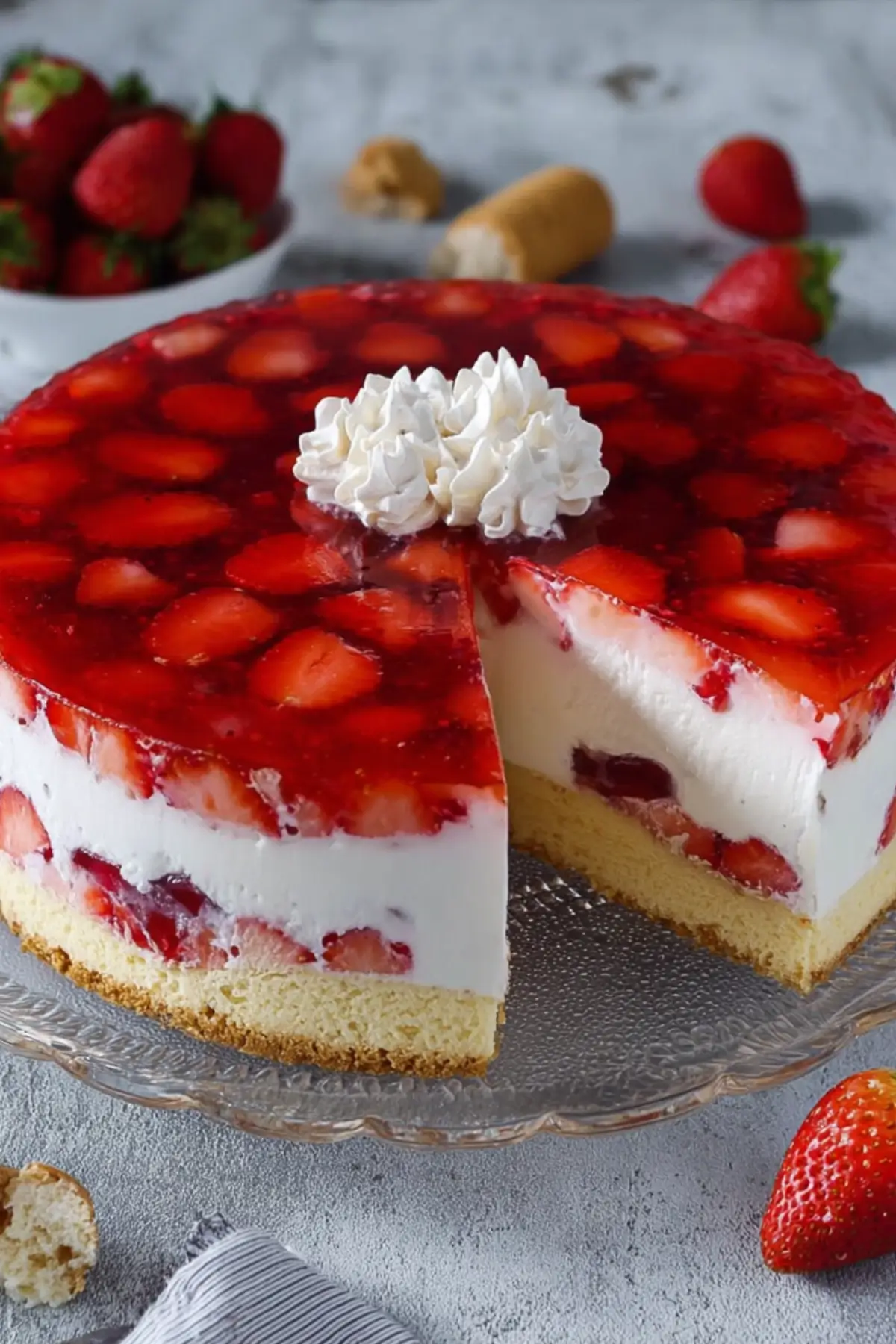 Erdbeertorte mit Biskuit und Quark