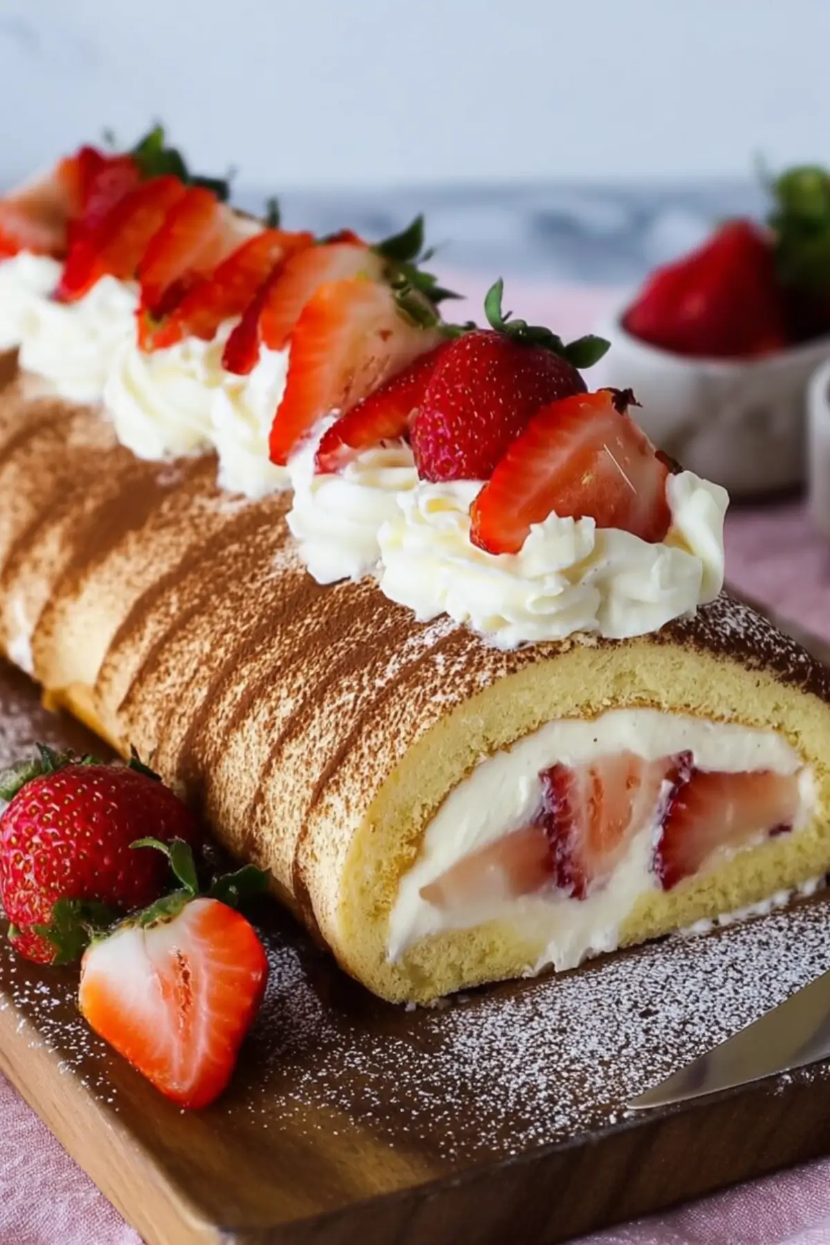 Erdbeer Tiramisu Rolle mit Löffelbiskuits
