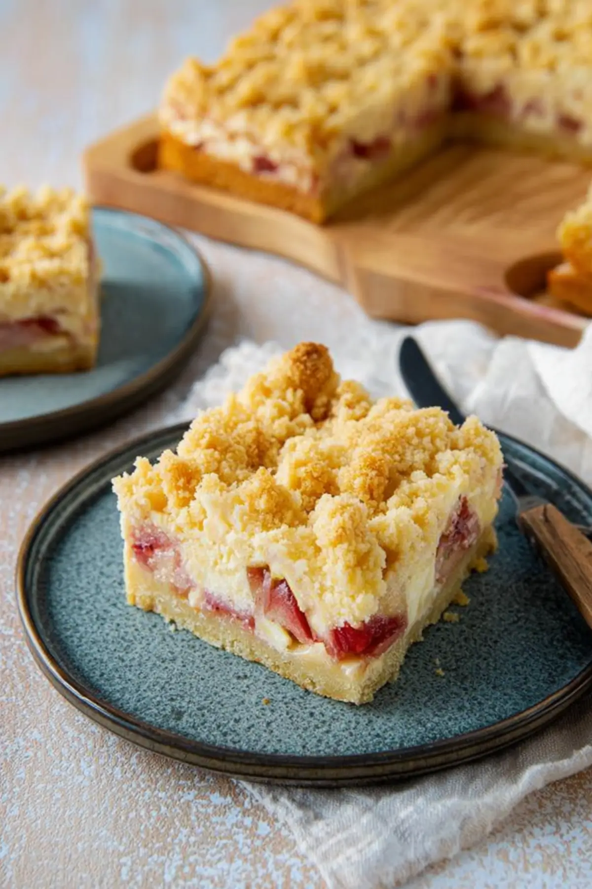 Rhabarber Quarkkuchen mit knusprigen Butterstreuseln