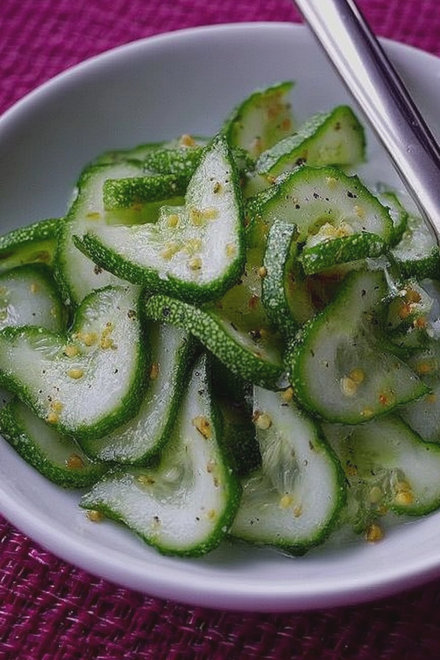 Hausgemachte Schüttelgurken in einer Schüssel, dekoriert mit Dill und Zwiebeln, ideal für Sommergerichte.
