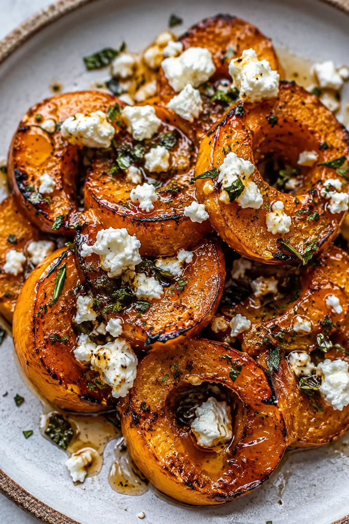 Gebratene Süßkartoffelscheiben mit Honig und Feta