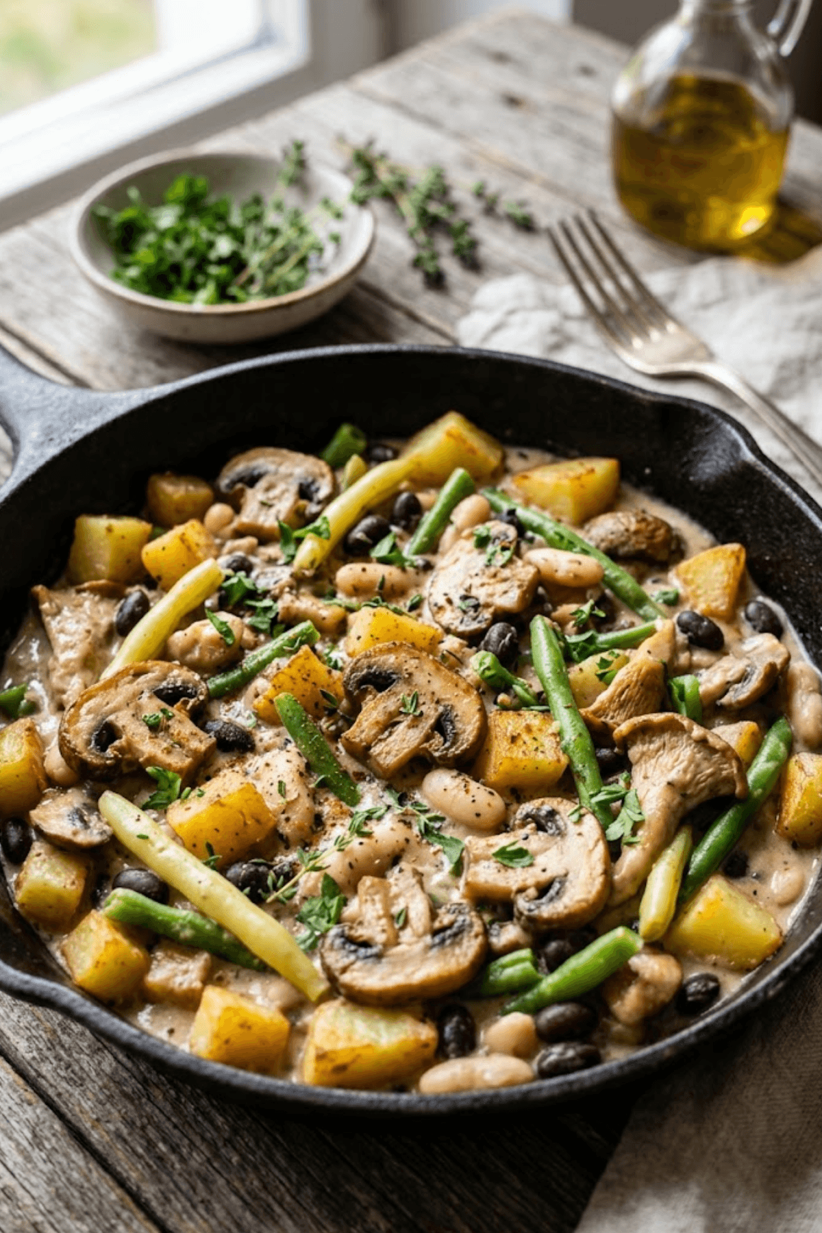 Kartoffel Pilz Pfanne mit Bohnen