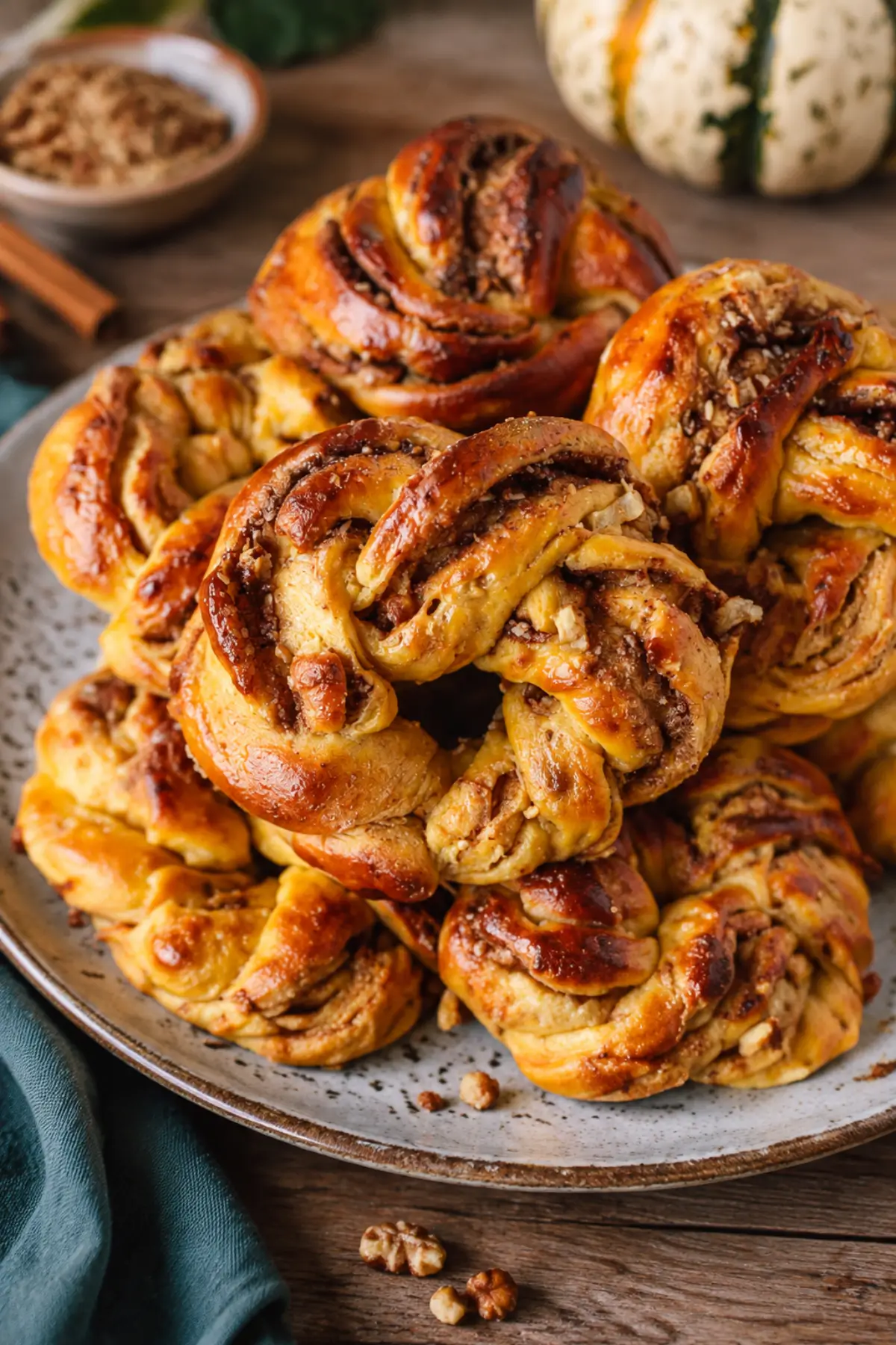 Kürbis-Zimtkringel mit Bratapfelfüllung