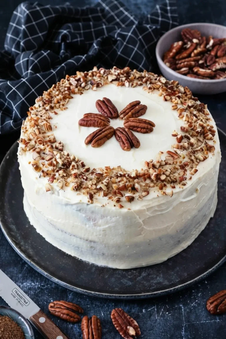 Saftiger Kürbiskuchen mit Frischkäse-Frosting und Pecans
