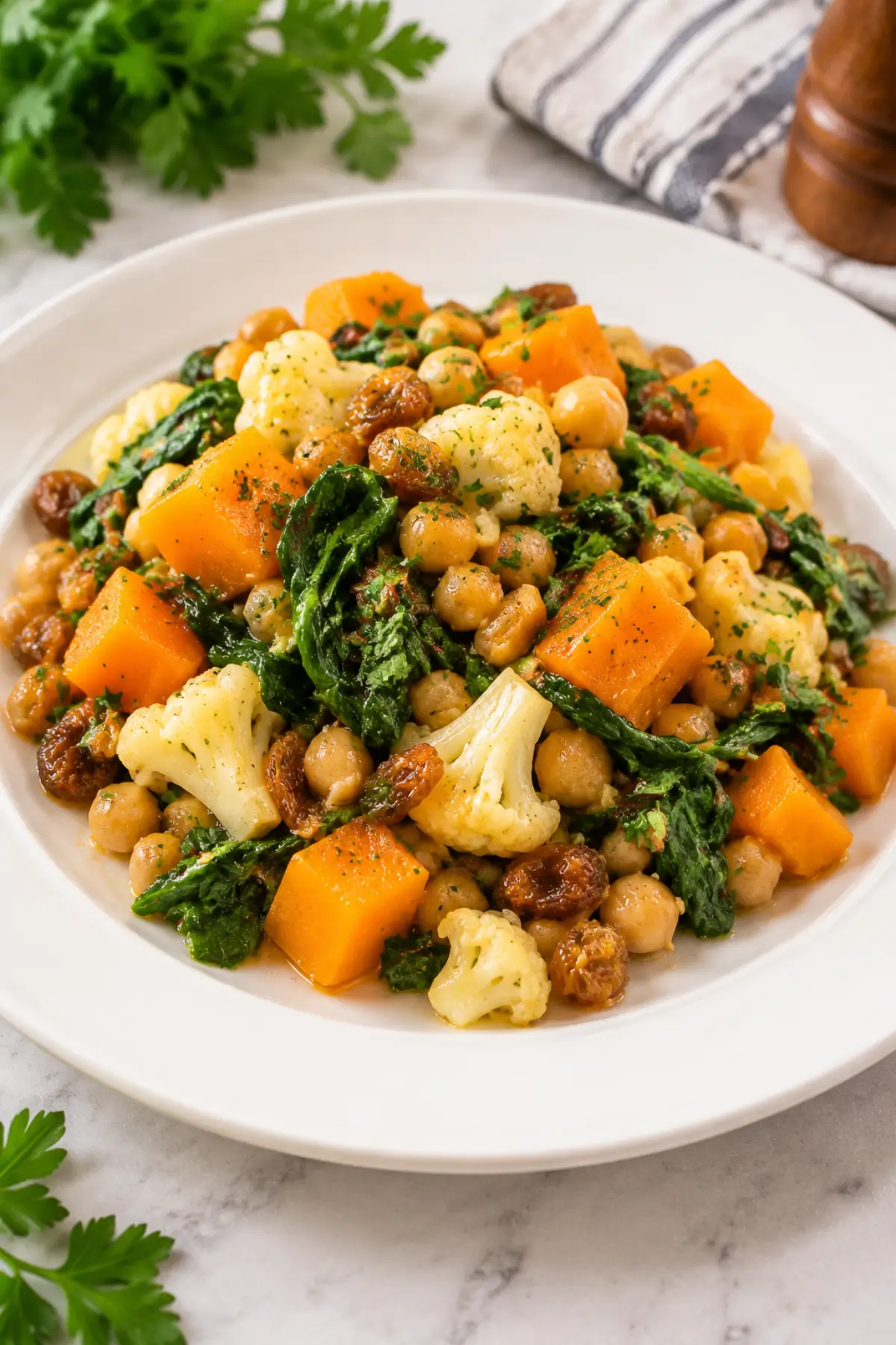 Marokkanische Kichererbsenpfanne mit Kürbis