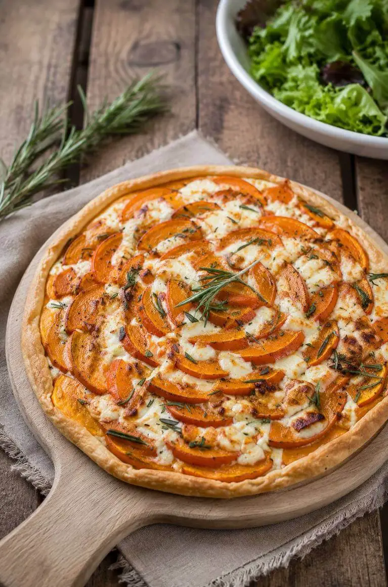 Schnelle Kürbis-Ziegenkäse Tarte mit Honig & Rosmarin